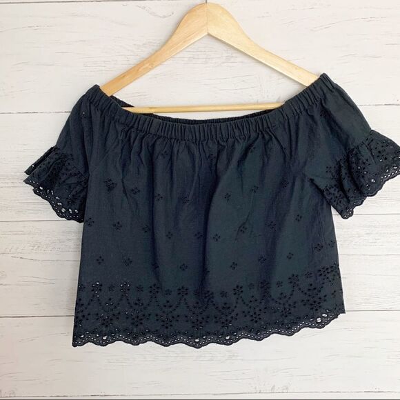 Madewell Off the Shoulder Eyelet Lace Top Black XXS - Picture 5 of 11